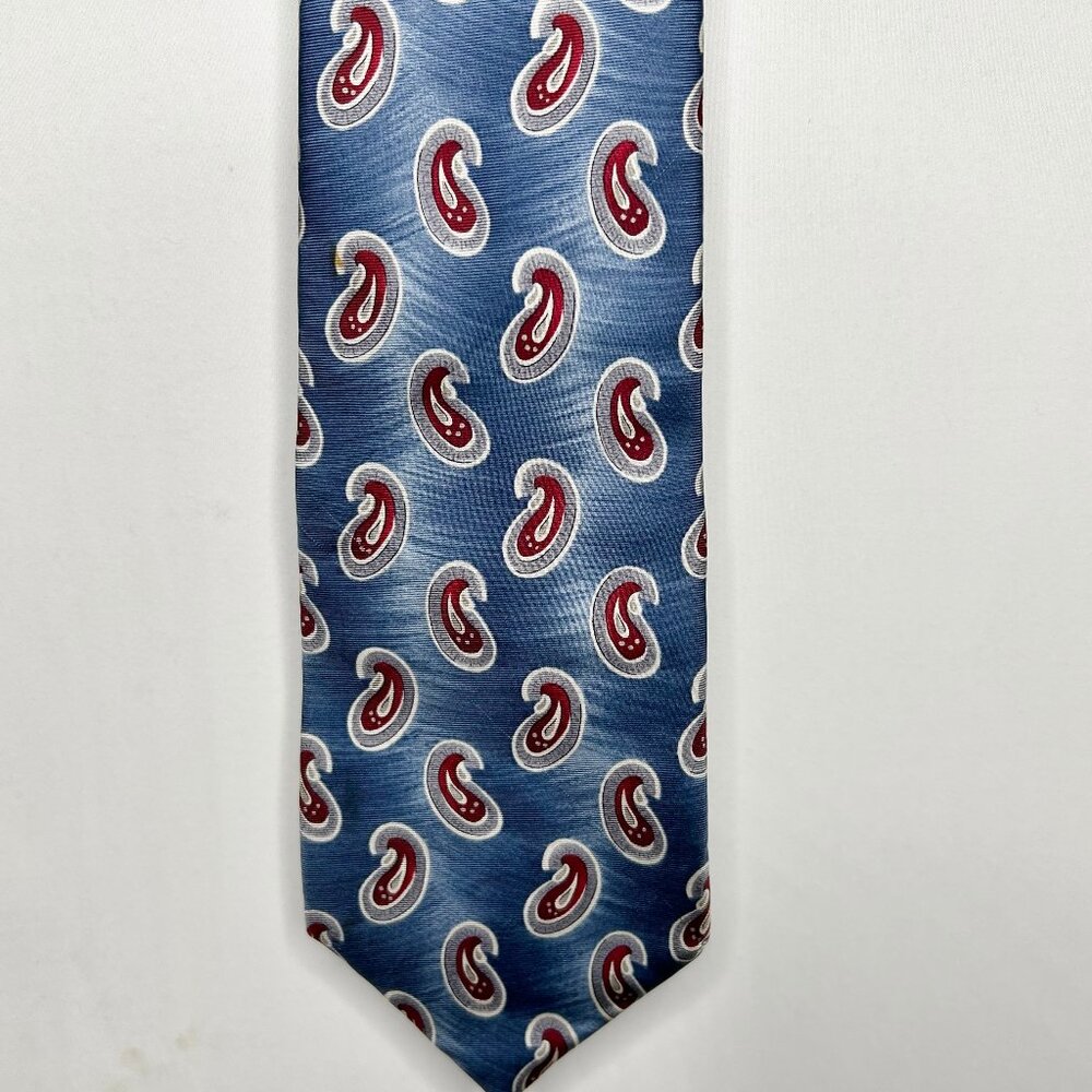 Stafford Men’s Necktie 4” Blue Gray Maroon Paisley 100% Silk Tie made in USA